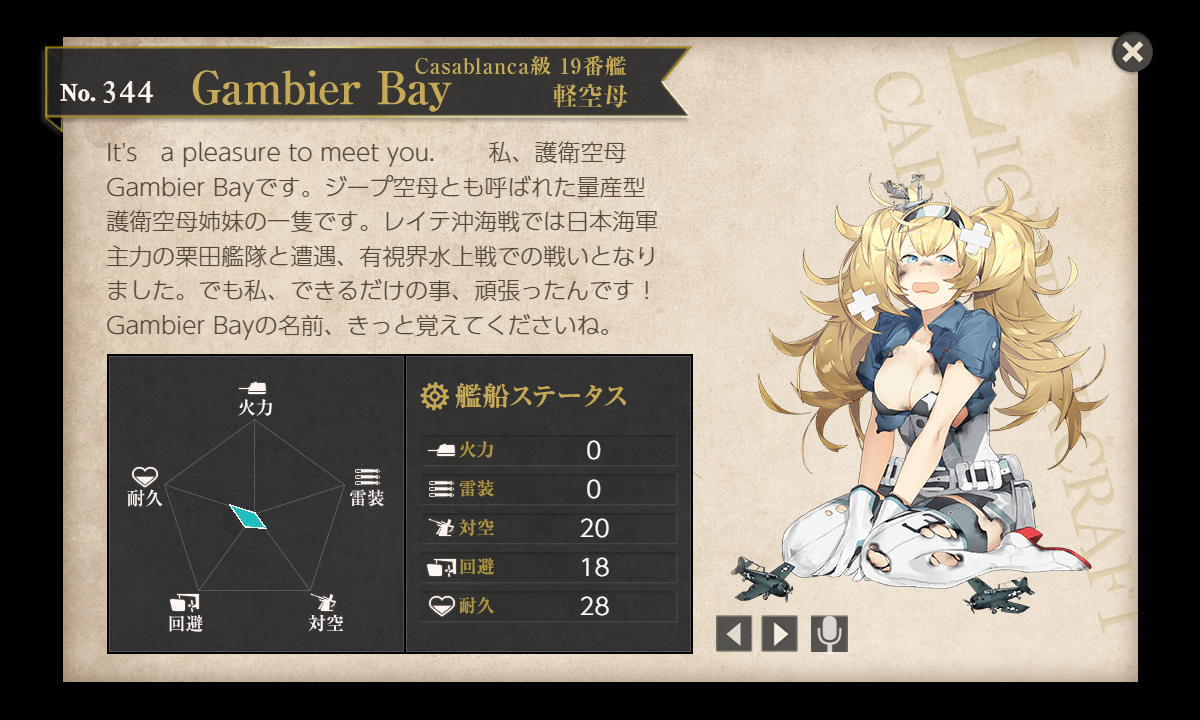 艦これ アズレン見比べ図鑑 Casablanca級 19番艦 軽空母 Gambier Bay ガンビア ベイ 創られた庭